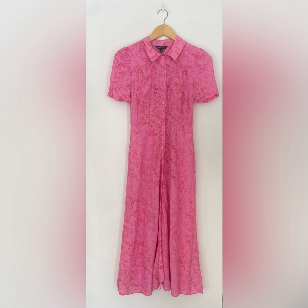 Whistles Robyn baroque-print woven midi shirt dress in pink/multi - Picture 5 of 13